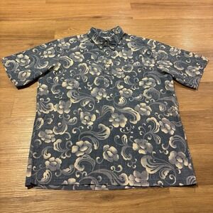 Vintage Reyn Spooner Hawaiian Shirt Large Reverse Print Blue Pullover Floral 80s